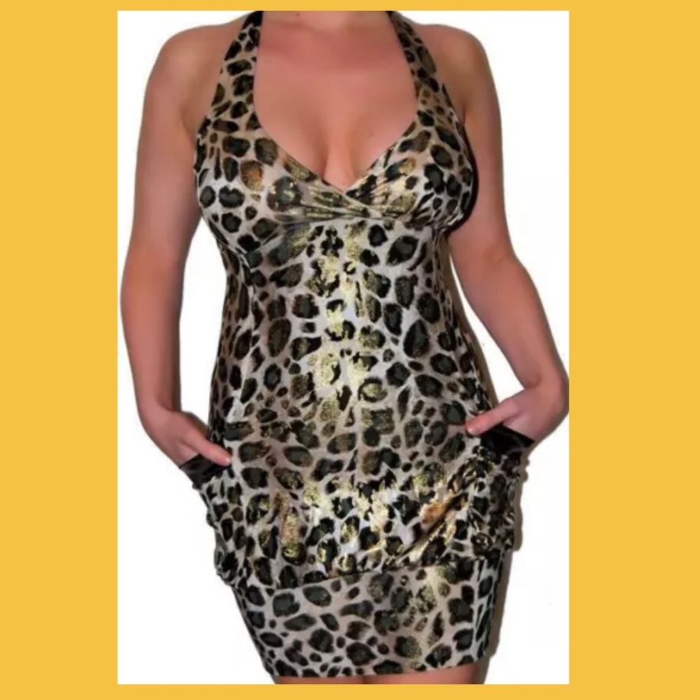 Big Pockets banded Hem mini Cleavage dress V2K M